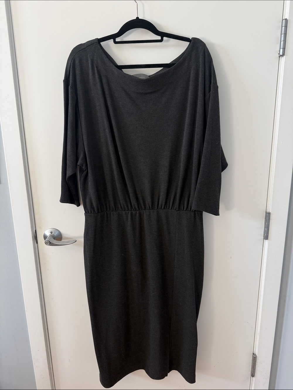Charcoal Grey Slouched Elastic-Waist Midi Dress
